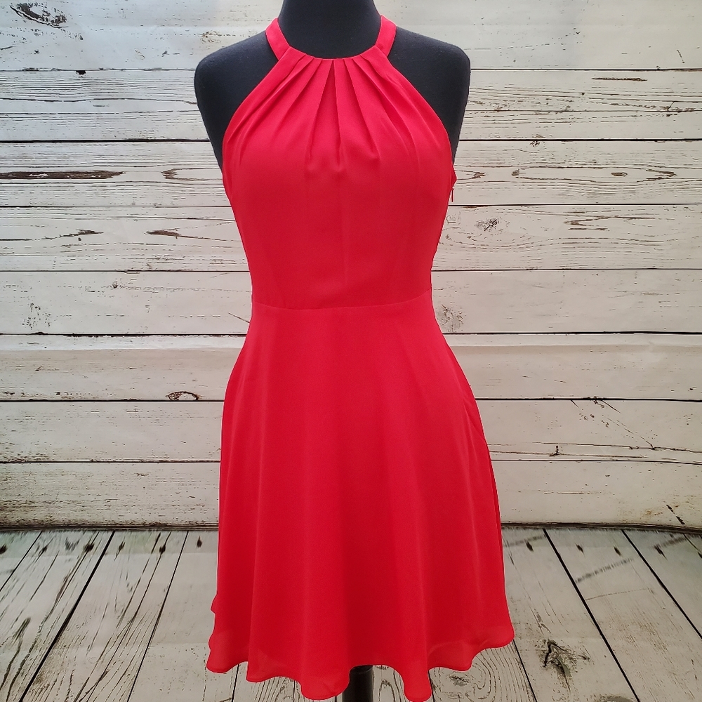 Express bright red halter dress